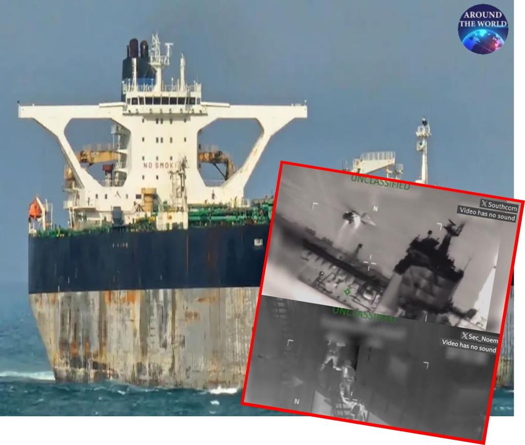 ภาพใหญ่: เรือบรรทุกน้ำมันติดธงชาติรัสเซีย Marinera  และภาพเล็ก : หน่วยกำลังสหรัฐฯยึดเรือบรรทุกน้ำมัน Sophia ได้ที่ทะเลแคริบเบียนในวันพุุธ(7 ม.ค)