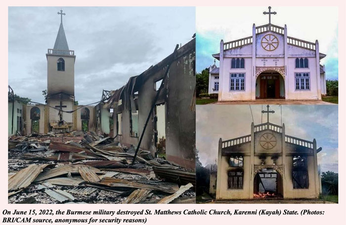 ภาพศาสนสถานของชาวคริสต์ในพื้นที่ต่างๆของเมียนมาที่ถูกทำลาย ที่นำมาประกอบบทวิจัยชิ้นล่าสุดของ The Burma Research Institute