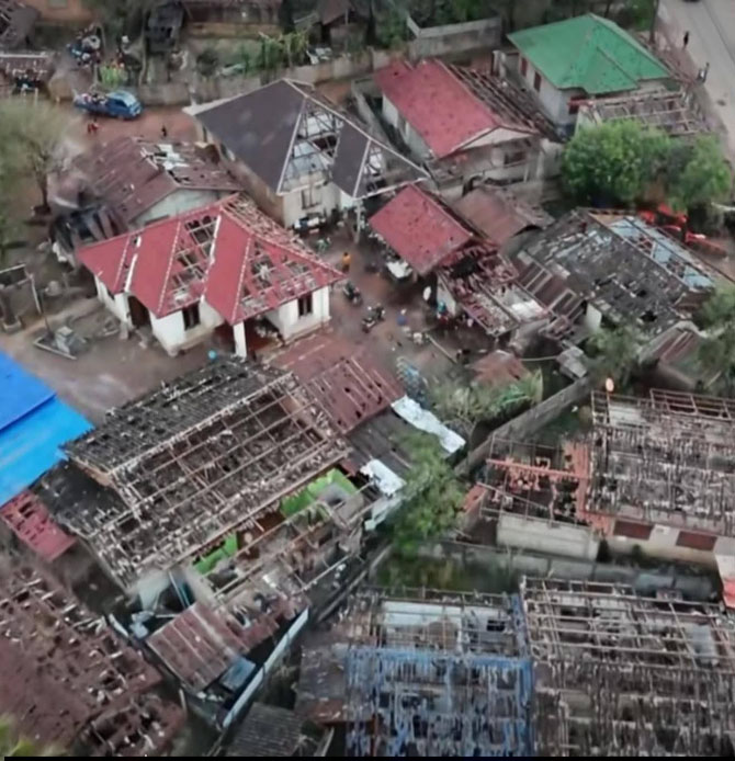 สภาพความเสียหายของบ้านเรือน และยานพาหหนะในนครหลวงเวียงจันทน์ หลังถูกพายุลูกเห็บยักษ์ซัดถล่มลงมาช่วงเย็นวานนี้