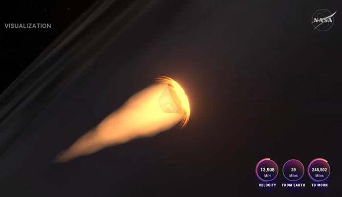 ภาพจำลองขณะยานลงสู่พื้นผิวโลกและเสียดสีกับชั้นบรรยากาศ /  ภาพ : NASA