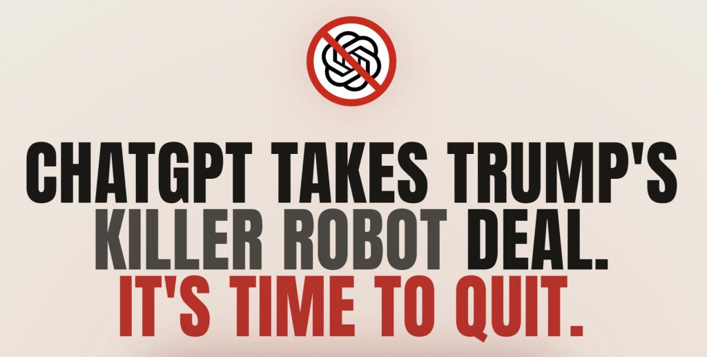 ข้อความบนเว็บไซต์ QuitGPT.org เชิญชวนให้เลิกใช้งาน เว็บไซต์ ChatGPT