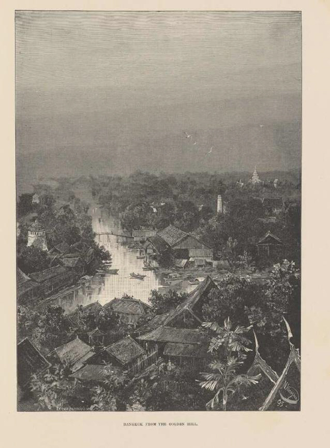 ภาพ Bangkok from the Golden Hill (กรุงเทพฯ จากภูเขาทอง) เป็น Wood Engraving (ภาพพิมพ์แกะไม้) และเป็นหนึ่งในภาพที่โชว์ทักษะการ เล่นกับแสง ของ Karazin และช่างแกะไม้ได้เหนือชั้นที่สุดในเล่ม Travel in the East 