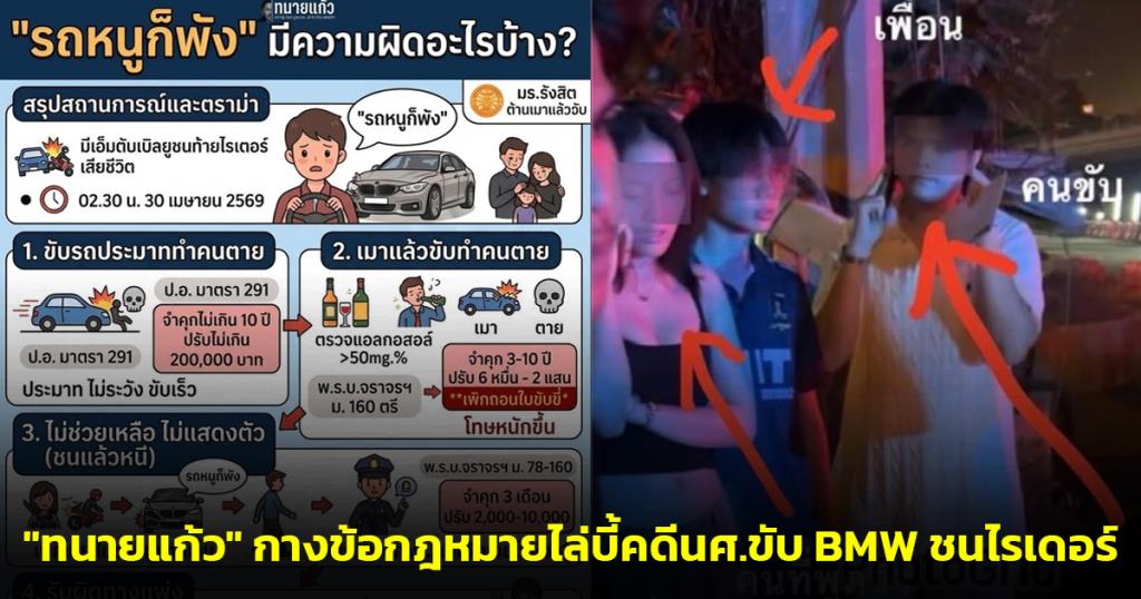 เปิด 4 ข้อหาหนัก! "ทนายแก้ว" กางข้อกฎหมายไล่บี้คดี นศ.ขับ BMW ชนไรเดอร์ ย้ำชัด ชีวิตคนมีค่ามากกว่ารถหรู