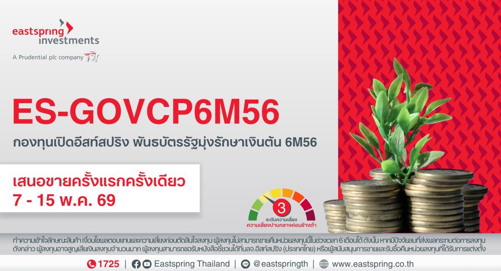 บลจ.อีสท์สปริง เสิร์ฟกองพันธบัตรรัฐมุ่งรักษาเงินต้น “ES-GOVCP6M56”อายุ 6 เดือน  ยิลด์ 0.75% ต่อปี
