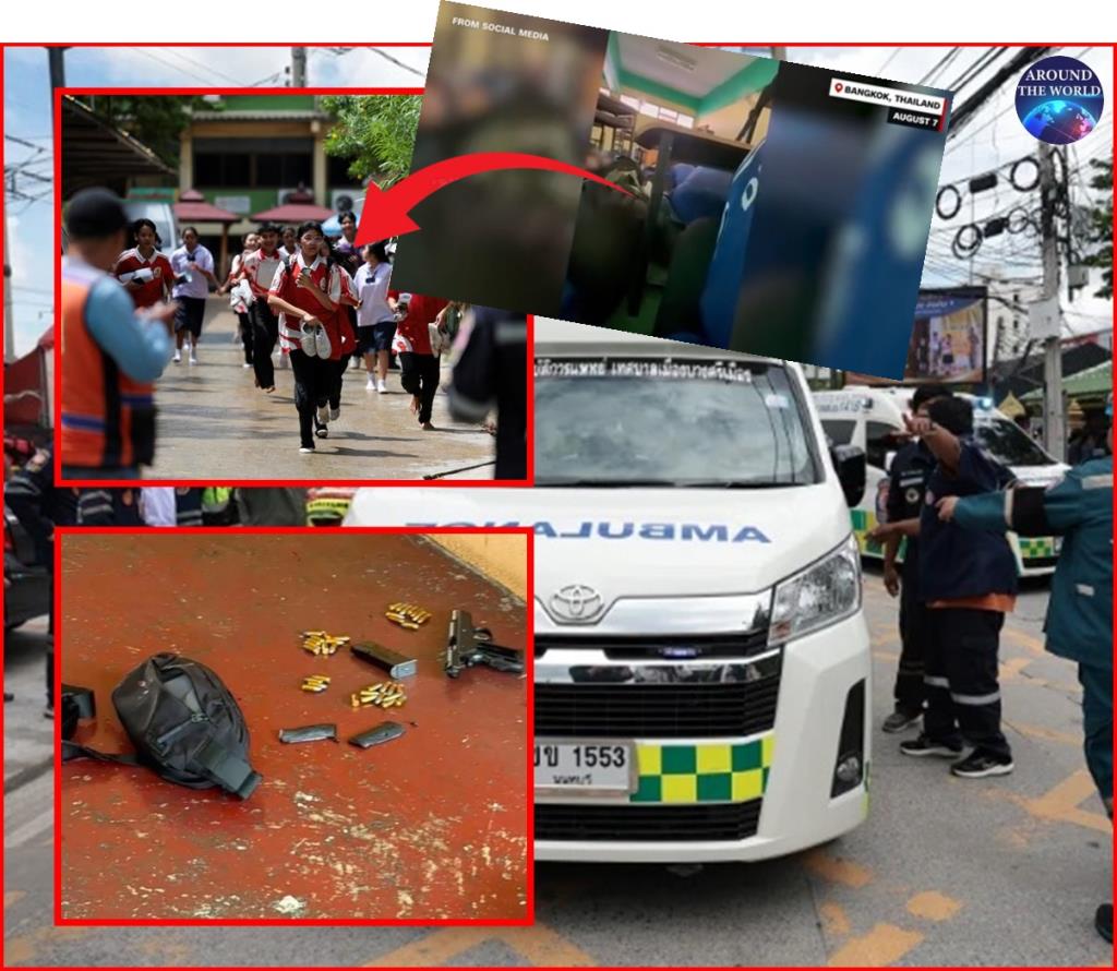 สื่อนอกตีข่าวครึกโครม “ไทย” เกิดเหตุกราดยิงในโรงเรียนชื่อดังย่าน "นนทบุรี"  ปืนพกพร้อมกระสุนตกเกลื่อนพื้น-คลิปวินาทีเด็กหมอบใต้โต๊ะ ดับไม่ต่ำกว่า  6 รวมครู ตามรอยสหรัฐฯ