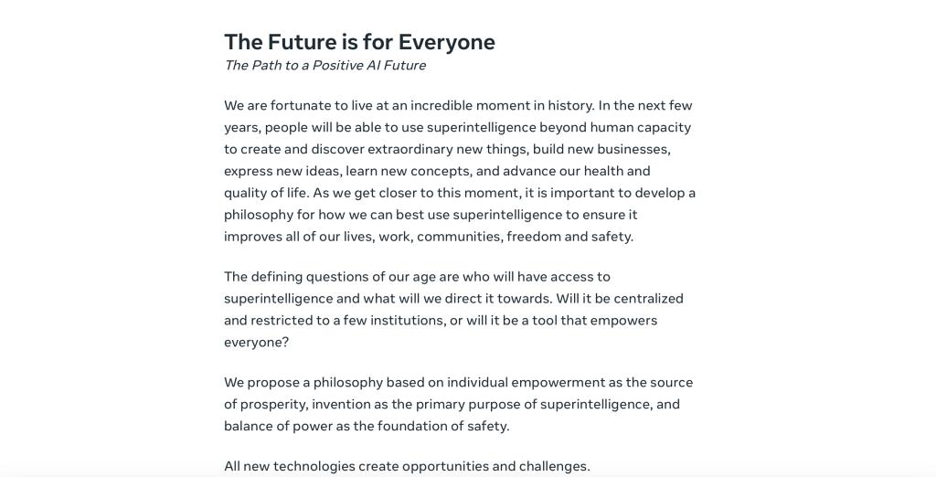 Mark Zuckerberg ซีอีโอ Meta เผยแพร่เรียงความยาวประมาณ 6,500 คำ ชื่อ “The Future is for Everyone” หรือแปลได้ว่า อนาคตเป็นของทุกคน บนเว็บไซต์ของ Meta