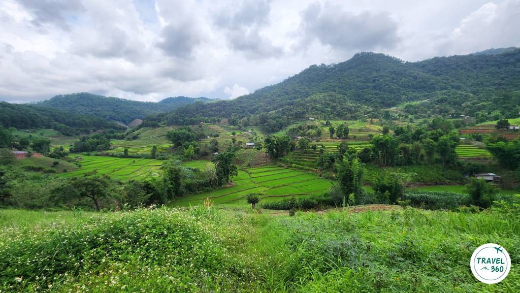 วิวทิวทัศน์ทุ่งนาป่าเขาที่บ้านน้ำรีพัฒนา 