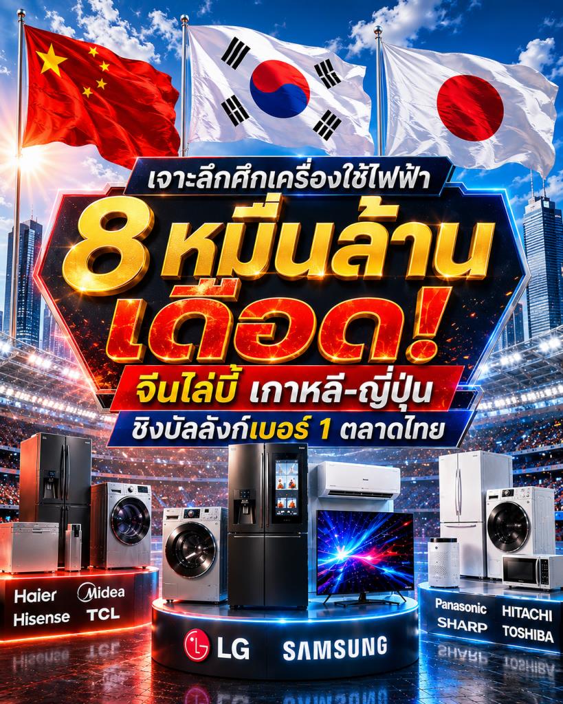 เจาะลึกศึกเครื่องใช้ไฟฟ้า 8 หมื่นล้านเดือด! จีนไล่บี้ เกาหลี-ญี่ปุ่น ชิงบัลลังก์เบอร์ 1 ในไทย
