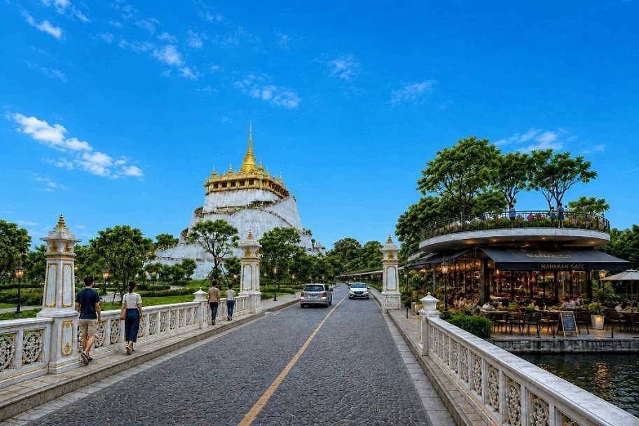 ภาพจำลอง โครงการสวนลอยฟ้า เชื่อมป้อมมหากาฬ-ภูเขาทอง (ภาพ : ฝ่ายประชาสัมพันธ์ โครงการพระราชดำริ ตามพระบรมราโชบาย สำนักเลขาธิการนายกรัฐมนตรี)