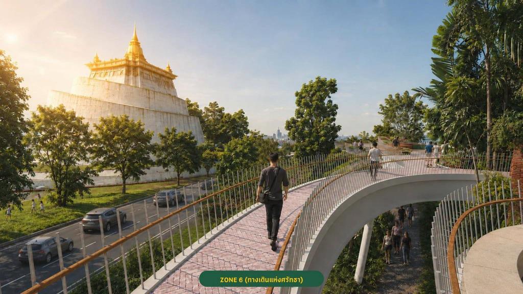 ภาพจำลอง โครงการสวนลอยฟ้า เชื่อมป้อมมหากาฬ-ภูเขาทอง (ภาพ : ฝ่ายประชาสัมพันธ์ โครงการพระราชดำริ ตามพระบรมราโชบาย สำนักเลขาธิการนายกรัฐมนตรี)