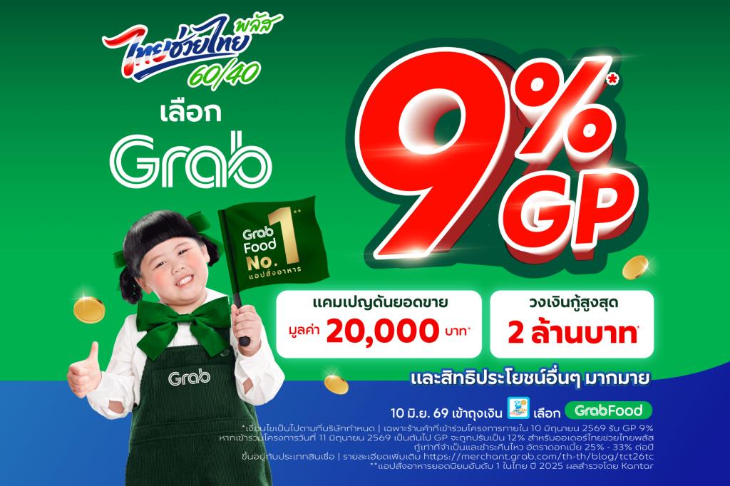 ค่า GP ของ Grab ถูกลดพิเศษในโครงการ GrabFood x ไทยช่วยไทยพลัส