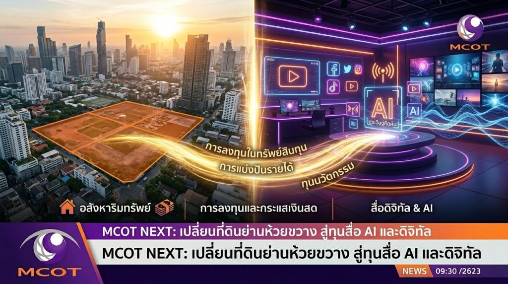 อสมท พลิกเกมสื่อเปลี่ยนสินทรัพย์เป็นทุนปล่อยเช่าที่ดิน3แปลง สร้างCash Flow ปั้น MCOT NEXT สู่ดิจิทัล
