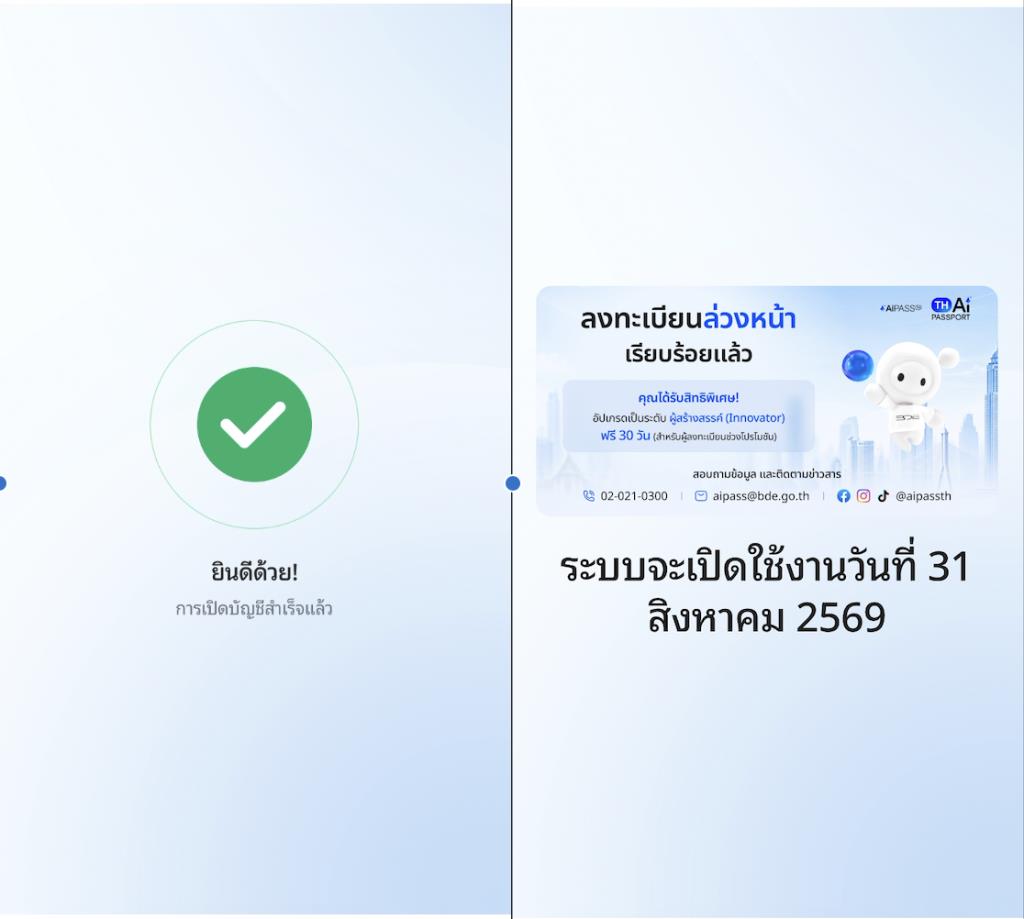 ระบบแสดงข้อความยินดีด้วย พร้อมแสดงสถานะเปิดบัญชีได้สำเร็จ รวมถึงข้อความว่าระบบจะเปิดใช้งานวันที่ 31 สิงหาคม 2569