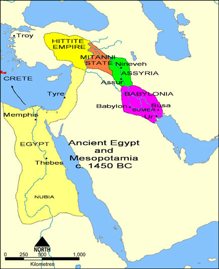 แผนที่แสดงดินแดน Mesopotamia เมื่อ 3,450 ปีก่อน ภาพจาก wikimedia
