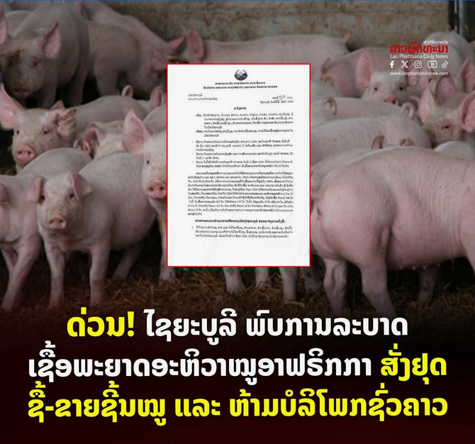 ภาพประกอบข่าวสั่งห้ามฆ่า-ห้ามกินเนื้อหมูในเมืองไซยะบูลี ของเพจหนังสือพิมพ์ลาวพัฒนา