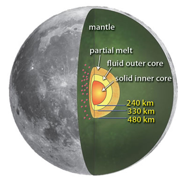 โครงสร้างภายในดวงจันทร์ ภาพจาก NASA/MSFC/Renee Weber