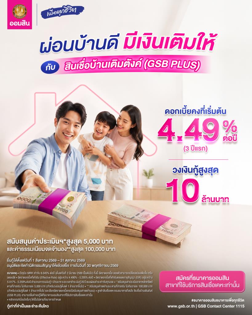 ผ่อนบ้านดอกเบี้ยต่ำ ยังผ่อนไม่หมดก็กู้เพิ่มได้ ด้วย ‘สินเชื่อบ้านเติมตังค์’ สมัครเลยวันนี้ – 31 ต.ค. 69
