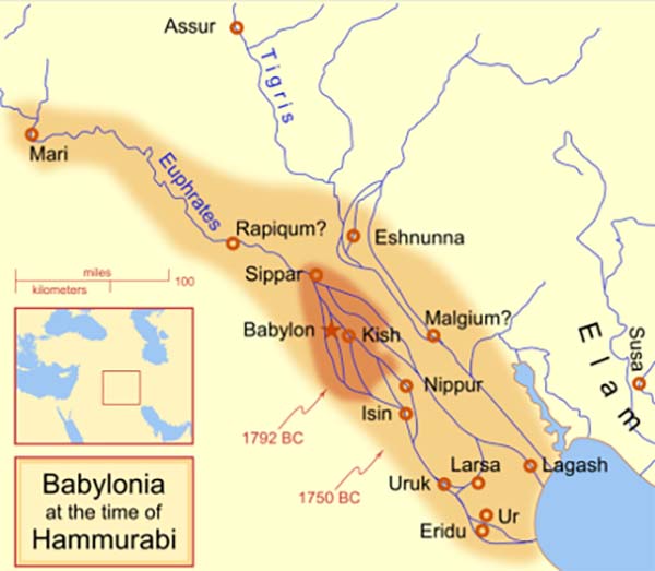 แผนที่แสดงอาณาจักร Sumeria และกรุง Babylon ภาพจาก วิกิพีเดีย