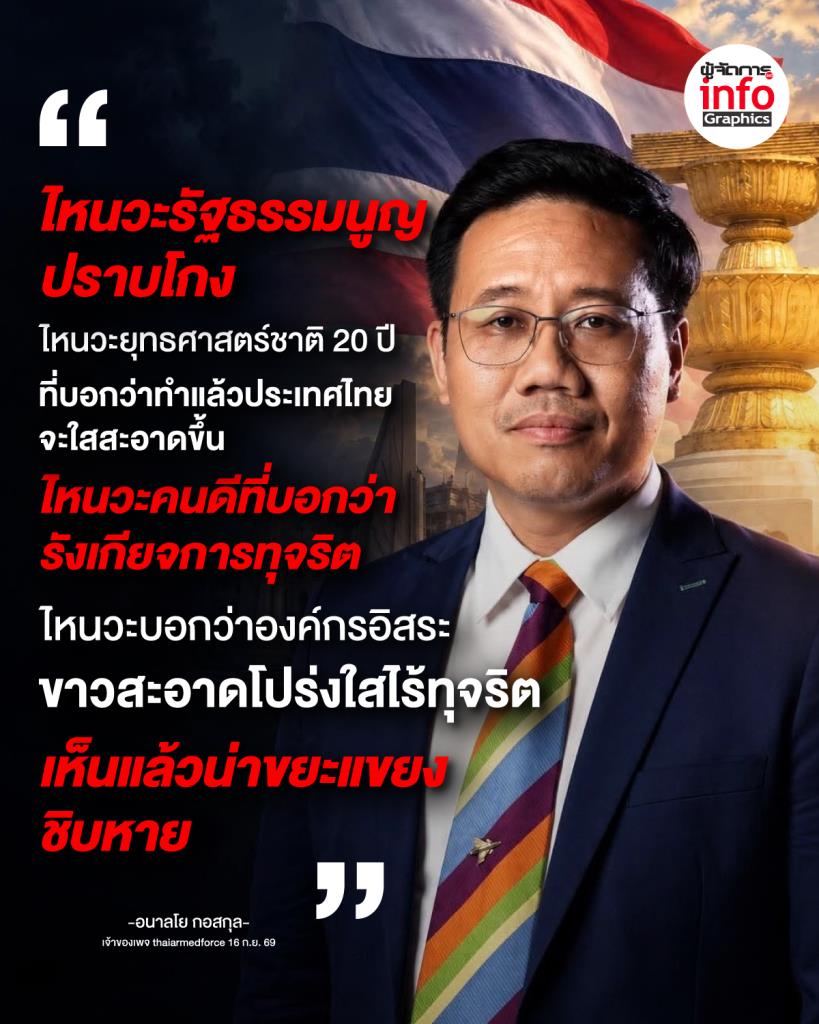 ไหนวะรัฐธรรมนูญปราบโกง ไหนวะยุทธศาสตร์ชาติ 20 ปี ที่บอกว่าทำแล้วประเทศไทยจะใสสะอาดขึ้น ไหนวะคนดีที่บอกว่ารังเกียจการทุจริต ไหนวะบอกว่าองค์กรอิสระขาวสะอาดโปร่งใสไร้ทุจริต เห็นแล้วน่าขยะแขยงชิบหาย