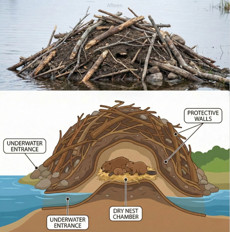 สภาพภายนอกและสภาพภายในรังของ beaver ภาพจาก afteen.me