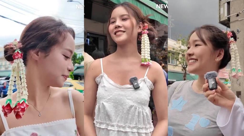 พส.ไทย แห่ถ่ายรูปทำคอนเทนต์มาลัยเกล้าผม ที่ปากคลองตลาด (ภาพ : News1)