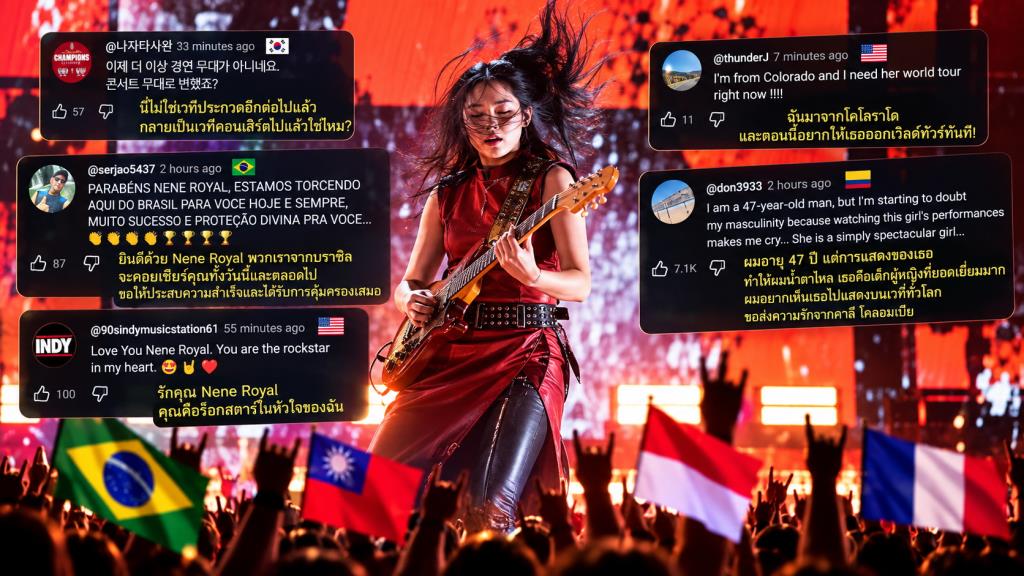 คอมเมนต์จากผู้ชมทั่วโลกหลั่งไหลเข้ามา ทั้งเกาหลี บราซิล สหรัฐฯ โคลอมเบีย และอีกหลายประเทศ หลายเสียงยกให้ “เนเน่” เป็นร็อกสตาร์ และเรียกร้องอยากเห็นเธอออกเวิลด์ทัวร์