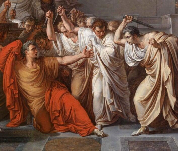 จักรพรรดิ Julius Caesar ถูกบรรดาวุฒิสมาชิกในกรุงโรมสังหาร เมื่อวันที่ 15 มีนาคม 44 ปีก่อนคริสตกาล ภาพจาก Public domain, via Wikimedia Commons