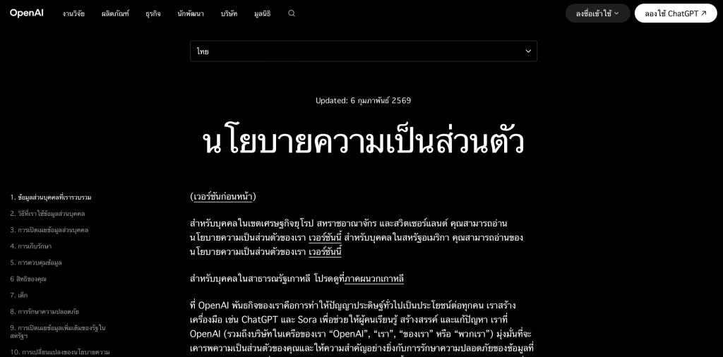 ChatGPT ระบุว่าไม่มีการ “ขาย” ข้อมูลส่วนบุคคล หรือแบ่งปันข้อมูลส่วนบุคคลเพื่อการโฆษณาเชิงพฤติกรรมข้ามบริบท และไม่มีการประมวลผลข้อมูลส่วนบุคคลเพื่อวัตถุประสงค์ “การโฆษณาแบบมุ่งเป้า”