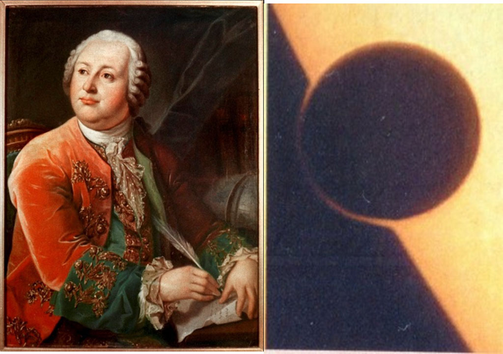 Mikhail Lomonosov กับการสังเกตเห็นบรรยากาศของดาวศุกร์ ซึ่งทำให้ภาพของขอบดาวไม่คมชัด เพราะแสงอาทิตย์ที่ผ่านบรรยากาศ มีทั้งที่ผ่านบรรยากาศ ทั้งการหักเห และการกระเจิง ภาพจาก วิกิพีเดีย กับ 341ontheriver.com