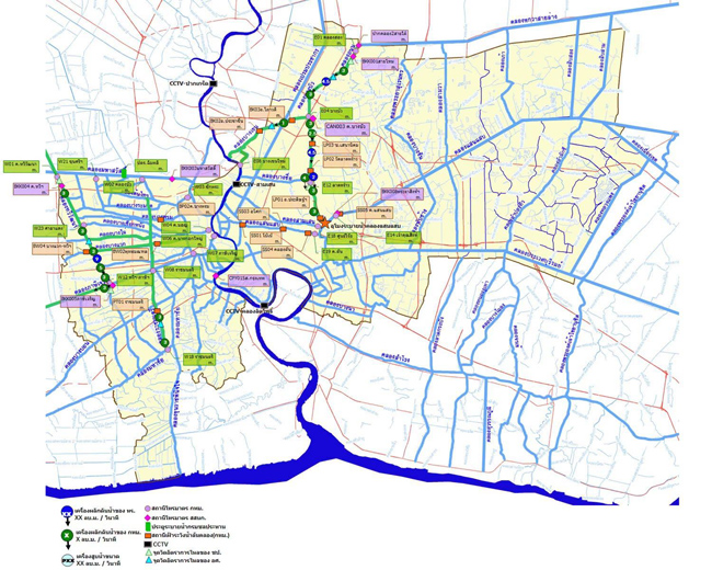 แผนที่คลองในกรุงเทพ และที่ราบลุ่มเจ้าพระยาตะวันออก อันเป็นที่ต่ำมาก