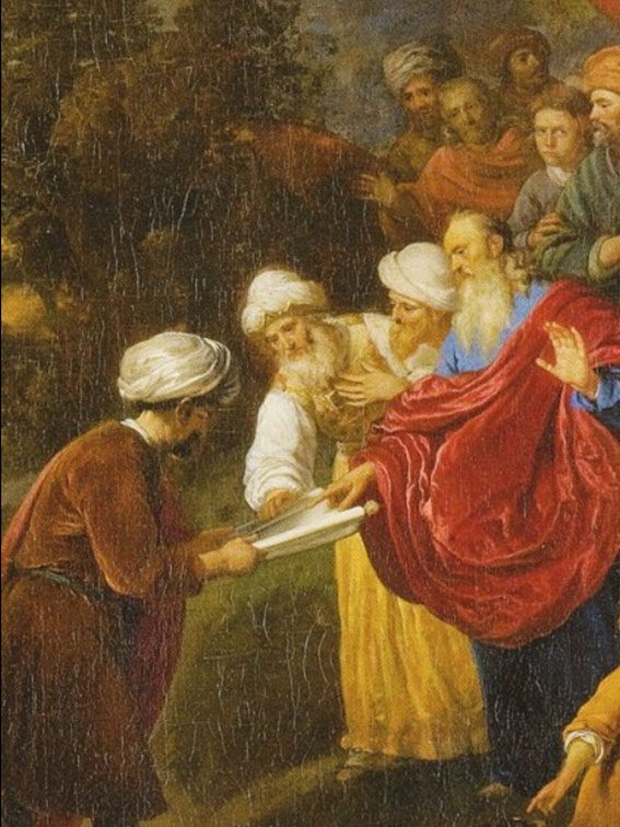 Zerubbabel (ซ้าย) กับ Cyrus มหาราช กษัตริย์เปอร์เซีย (ขวา) วาดโดย Jacob van Loo ในปี 1650 ภาพจาก วิกิพีเดีย