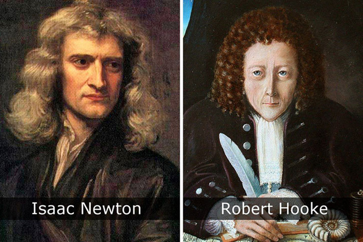 Isaac Newton กับ Robert Hooke ภาพจาก bilimvegelecek.com.tr