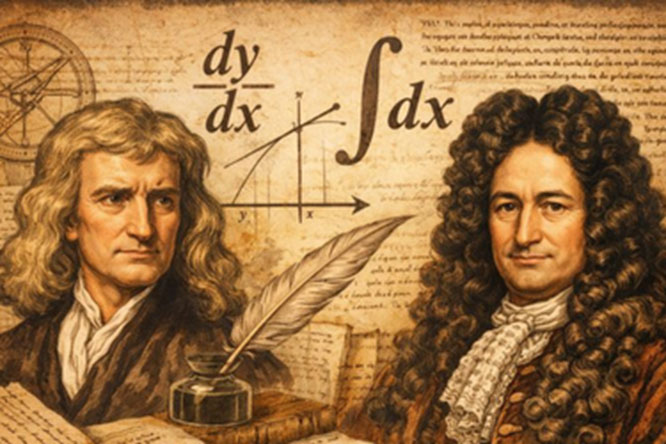 Isaac Newton (ซ้าย) กับ Wilhelm Leibniz (ขวา) ในการทำสงคราม calculus ภาพจาก timesofindia.indiatimes.com