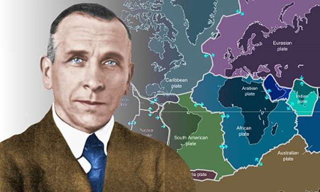 Alfred Wegener กับภาพมหาทวีป Pangaea ภาพจาก www.famousscientists.org