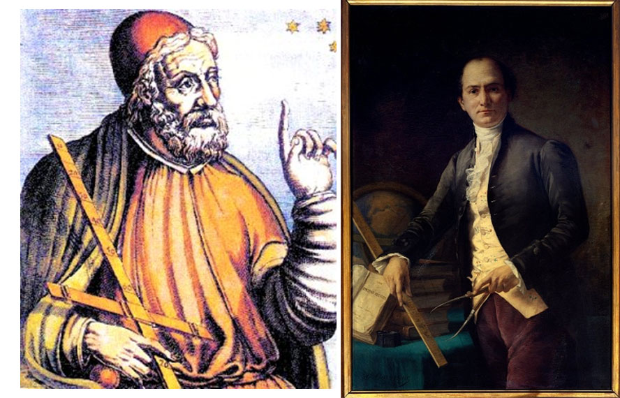 Claudius Ptolemy (ซ้าย) กับ Jean Baptiste Joseph Delambre (ขวา) ภาพจาก artaeri.com และ www.meisterdrucke.fr