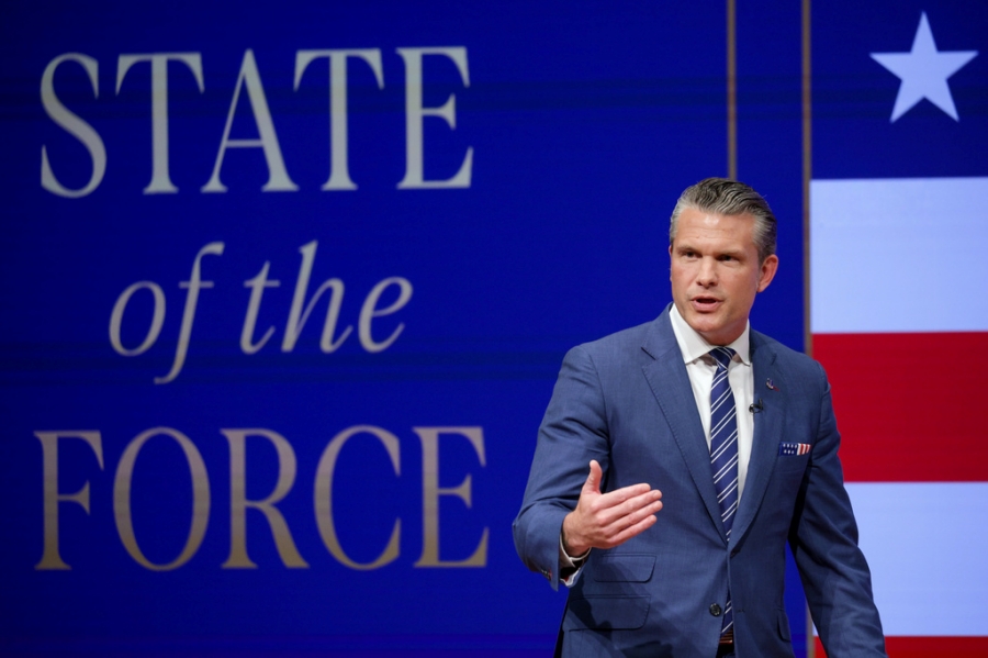 พีท เฮกเซธ รัฐมนตรีกลาโหมสหรัฐฯ ไปกล่าวคำปราศรัย “State of the Force” ที่ฐานทัพเหล่านาวิกโยธินควอนติโก ในรัฐเวอร์จิเนีย เมื่อวันพุธที่ 30 กันยายน 2026
