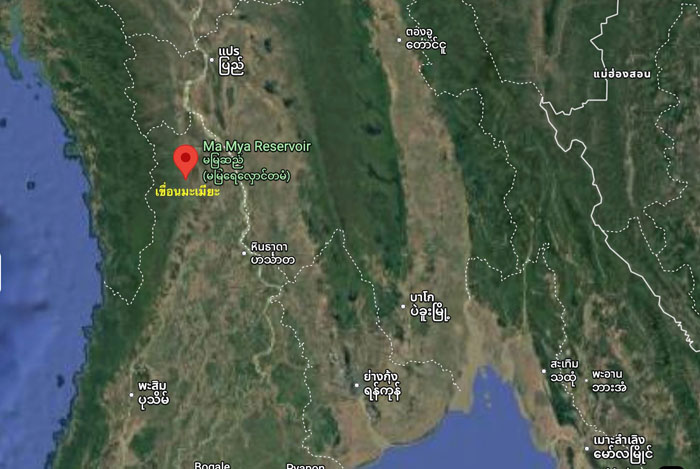 ที่ตั้งเขื่อนมะเมียะ ในเมืองเหมี่ยนอ่อง ทางตอนเหนือของภาคอิรวดี