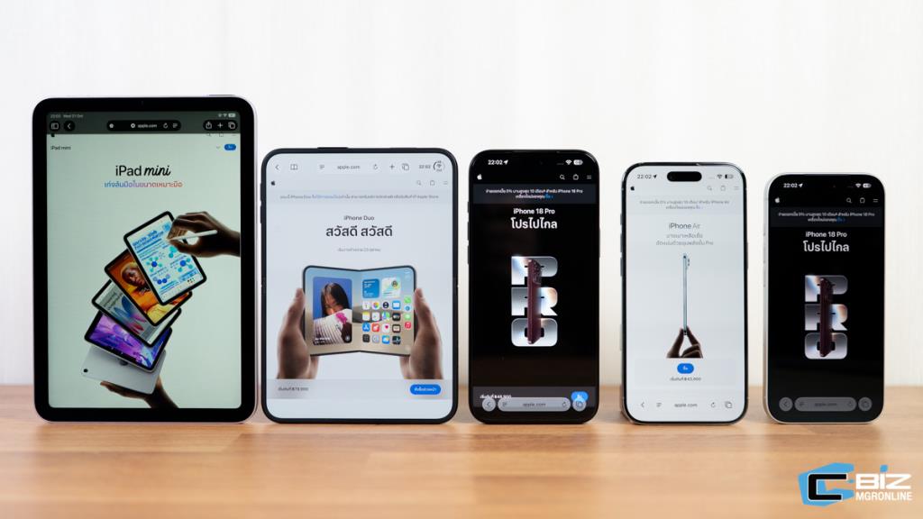 เทียบจอ iPad mini - iPhone Duo - iPhone 18 Pro Max - iPhone Air - iPhone 18 Pro