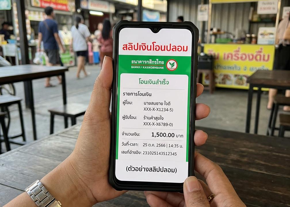 ภาพประกอบจาก AI จำลองสลิปโอนเงินปลอมที่ดูผิดสังเกต