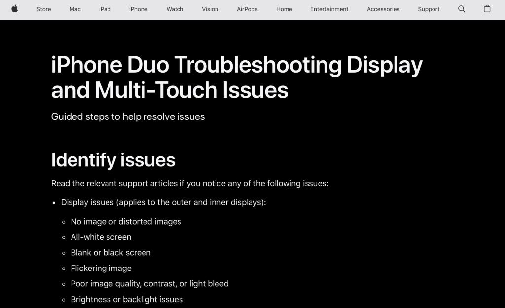 Apple มีหน้า Support เฉพาะสำหรับ iPhone Duo เรื่องจอ เสียง และบานพับ