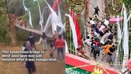ระทึก! สะพานแขวนคนเดินใน 'อินโดนีเซีย' พังถล่ม หลังทำพิธีเปิดไม่กี่นาที