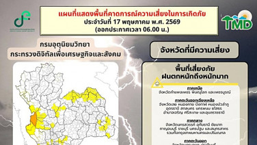 อุตุฯ เตือน 2 จว.ภาคใต้ !  เสี่ยงเจอฝนตกหนักมาก