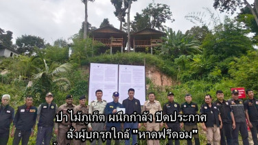 ป่าไม้ภูเก็ตผนึกกำลังปิดประกาศให้ผู้บุกรุกพื้นที่ใกล้หาดฟรีดอม รื้อถอนสิ่งปลูกสร้างภายใน 5 ส.ค.นี้