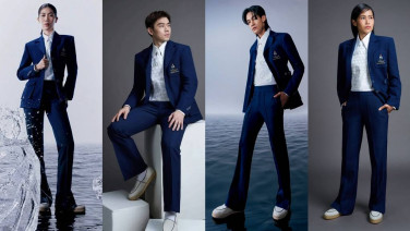 เหล่านักกีฬาไทยในชุดพิธีการ ผลงานการออกแบบโดย เจ้าฟ้าสิริวัณณวรีฯ
