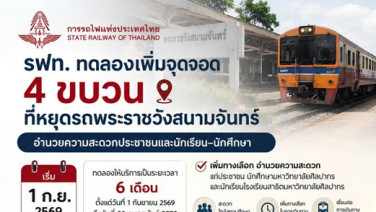 เริ่ม 1 ก.ย. นี้ รฟท.จอดเพิ่ม 4 ขบวน ที่หยุดรถพระราชวังสนามจันทร์ อำนวยความสะดวกปชช.-นักศึกษา