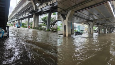 เตือน! น้ำท่วมสูงถนนพหลโยธิน ช่วงหน้า ม.ศรีปทุม รถเล็กควรหลีกเลี่ยงเส้นทาง
