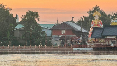 น้ำเหนือยังหลากปากน้ำโพเกือบปริ่มฝั่ง รูปปั้นจระเข้หมุดหมายหน้าศาลเจ้าพ่อเทพารักษ์-เจ้าแม่ทับทิม จมมิด