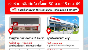 รถจักรยานยนต์ฮอนด้า เร่งดูแลมอเตอร์ไซค์ประสบภัยน้ำท่วม ระดมเพิ่มจุดบริการอีก 18 จังหวัด พร้อมให้บริการ 30 ก.ย. - 15 ต.ค. นี้