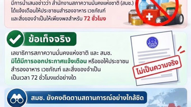 สมช.แจงข่าวแจ้งประชาชนสำรองอาหาร-ยารับมือสงคราม ตอ.กลาง ไม่เป็นความจริง ขออย่าตื่นตระหนก