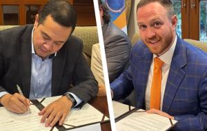 พิธีเซ็นสัญญาซื้อขายกากถั่วเหลืองระหว่างสภาผู้ส่งออกถั่วเหลืองสหรัฐอเมริกา กับตัวแทนผู้ซื้อของเมียนมา